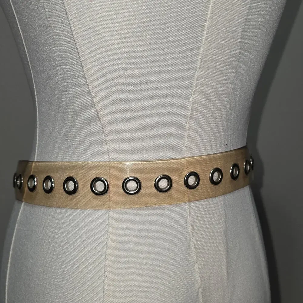 Vintage Retro Clear Jelly PVC Plastic Belt with Silver Metal Accents OS